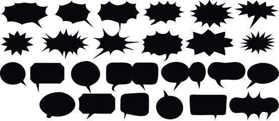 Set of black ink splashes and comic speech bubble icons in vector design