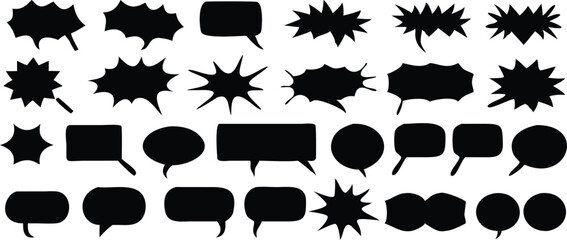 Fototapeta premium Set of black ink splashes and comic speech bubble icons in vector design