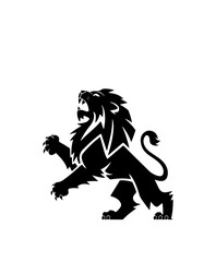 Royal heraldic lions. Black silhouette of rampant lion and griffins for logo or coat of arms. Premium wild animal crest symbols.	