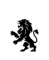 Royal heraldic lions. Black silhouette of rampant lion and griffins for logo or coat of arms. Premium wild animal crest symbols.	