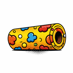 Cartoon wrapped carpet with colorful patterns for children's room. Wrapped carpet roll design features fun colors and a playful style with unique patterns, making it an ideal design element.