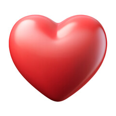 3D Red heart shape isolated on transparent background. Glossy cartoon plastic style icon. Clipping path. 
