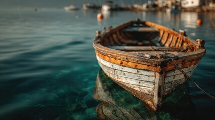 Close-up view of a small boat gently floating on calm water