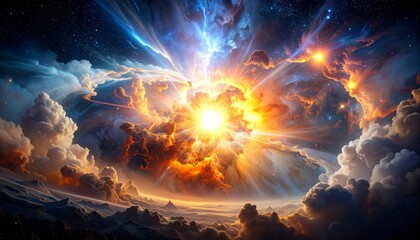 Luminous Nebula with Vibrant Cosmic Clouds and Stars