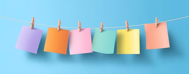 Colorful sticky notes on a blue background.