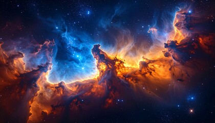 Luminous Nebula with Vibrant Cosmic Clouds and Stars