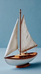 Obraz premium Miniature sailboat calm waters serene voyage