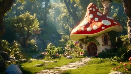 Fairy Tale Mushroom House in Enchanted Forest with Sunlight

 - Powered by Adobe