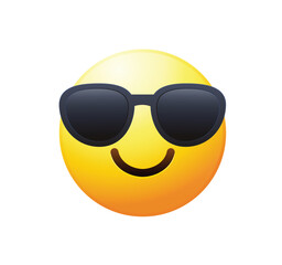 High quality emoticon with sunglasses. Cool smiling Face with Sunglasses vector illustration. Sunglasses emoji.