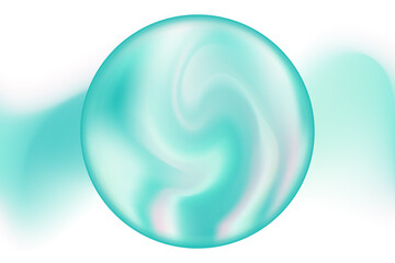 Cute iridescent aquamarine color smooth gradient magic sphere or planet isolated element, transparent background. Abstract glowing bubble.