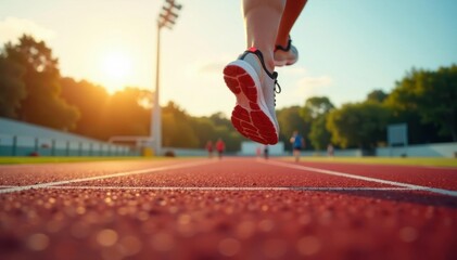 Starting blocks, poised runner, athletic shoes, anonymous, active