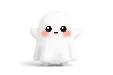 Cute ghost Halloween character, white background, 3D render, festive