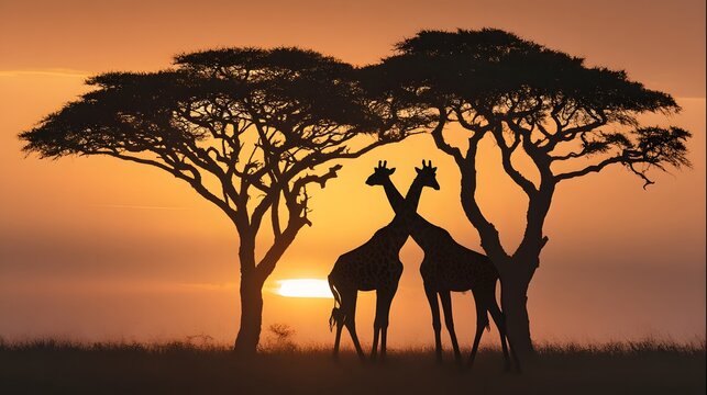 African safari giraffes at sunset silhouette wildlife photography scenic landscape nature travel photo