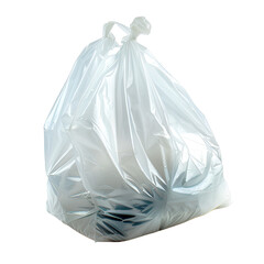 White plastic bag filled with items on black background