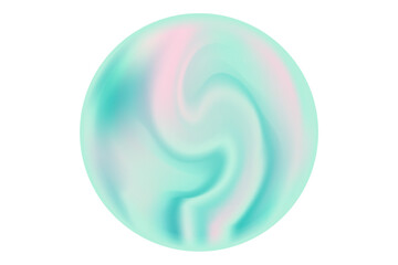 Cute iridescent aquamarine color smooth gradient magic sphere or planet isolated element, transparent background. Abstract glowing bubble.