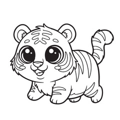 Adorable Big-Eyed Tiger Cub Coloring Page Cute Wildcat Illustration
