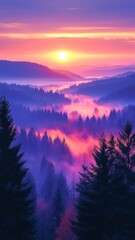 Fototapeta premium Serene Landscape Nature Arial View Misty Forest Mountains