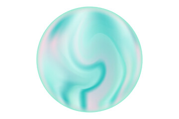 Cute iridescent aquamarine color smooth gradient magic sphere or planet isolated element, transparent background. Abstract glowing bubble.