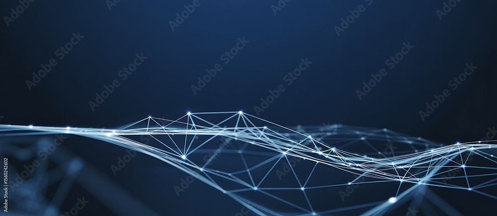 Poster abstract glowing network of lines and nodes on a dark blue background