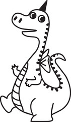 Cute Dinosaur Coloring Page Vector &ndash; Fun Black and White Cartoon for Kids