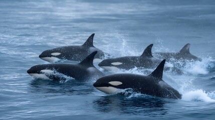 Fototapeta premium Killer whales orcas pod swimming ocean wildlife marine life nature photography travel destination adventure