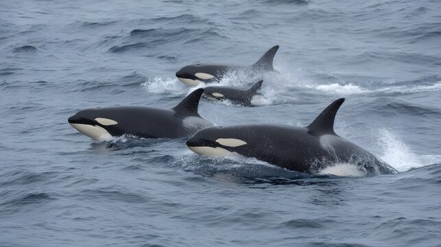 Killer whale orca pod swimming together in ocean wildlife marine life aquatic animal photography nature scene