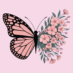 Monarch Butterfly and Pink Flowers