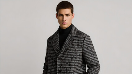 Obraz premium Portrait of Young Man in Black and White Patterned Coat