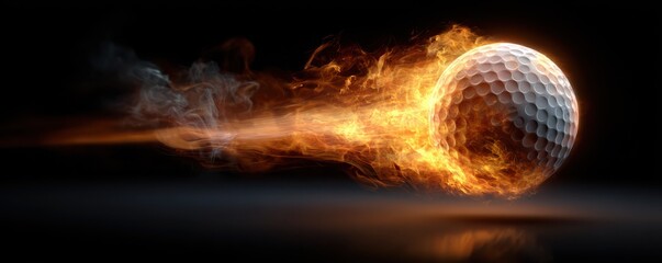 Flame-Engulfed Golf Ball in Motion Creating Dynamic Visual of Speed and Energy for Sports and Fitness Concepts in Modern Graphic Design