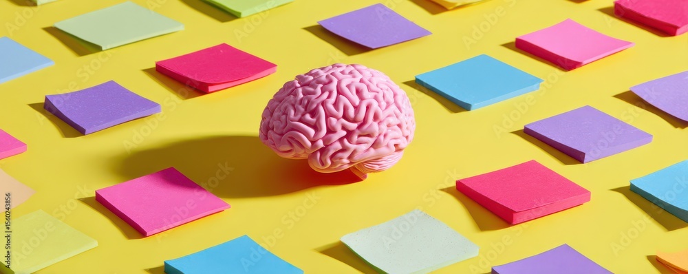 Aufkleber conceptual representation of creative thinking and idea generation with a pink brain model surrounde
