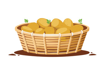 Detailed Basket of Fresh Golden Potatoes - Vector Illustration