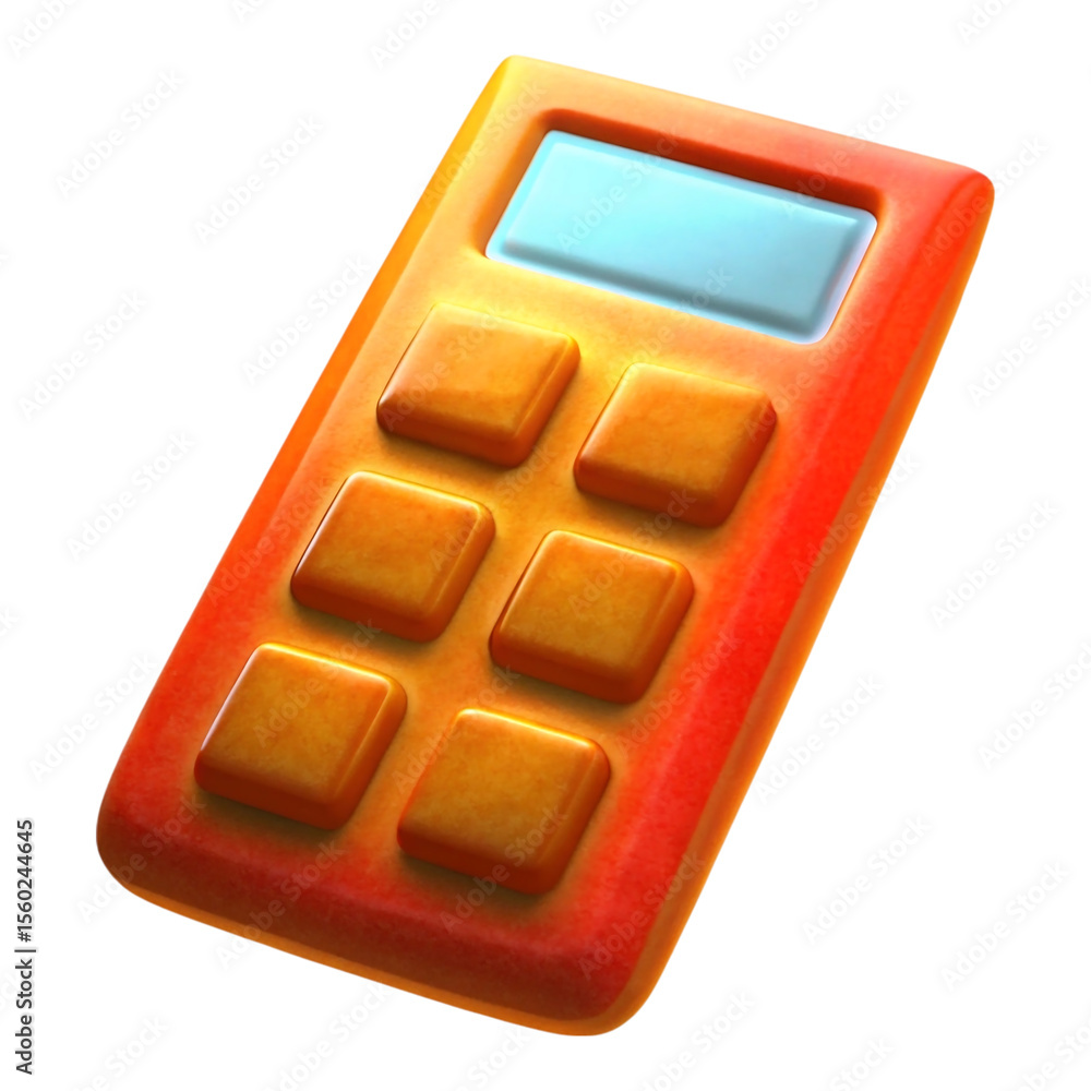 Poster cartoon calculator illustration with orange and yellow gradient colors and blue display screen, six 