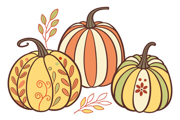 Delicate Fall Pumpkins – Isolated Watercolor Illustration
