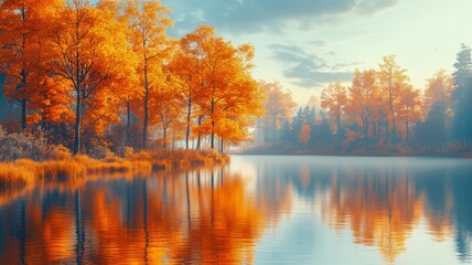 Serene Landscape Nature Autumn Tree Foliage Lake