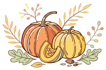 Watercolor Harvest Pumpkins Isolated Clipart
