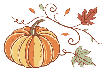 Fall Season Pumpkin Illustration in Watercolor Style
