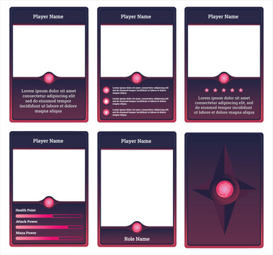 complete game card template with spirit world theme and dark pink and purple color combination, for game ui, trading card game, and player collection card purposes. available with eps 10 files