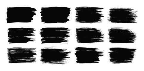 Paint brush. Black ink grunge brush strokes. Vector paintbrush set. Grunge design elements. Painted ink stripes. Creative isolated spots. Ink smudge abstract shape stains and smear set