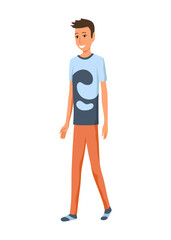 An enchanting pixel art illustration depicting a young man walking gracefully