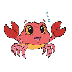 Adorable Cartoon Crab Illustration Happy Underwater Creature