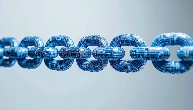 A close-up shot of a blue chain, a symbol of connection and strength, set against a simple background. The links are interlocked, representing unity and security.