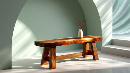 Wood bench in arched light vase