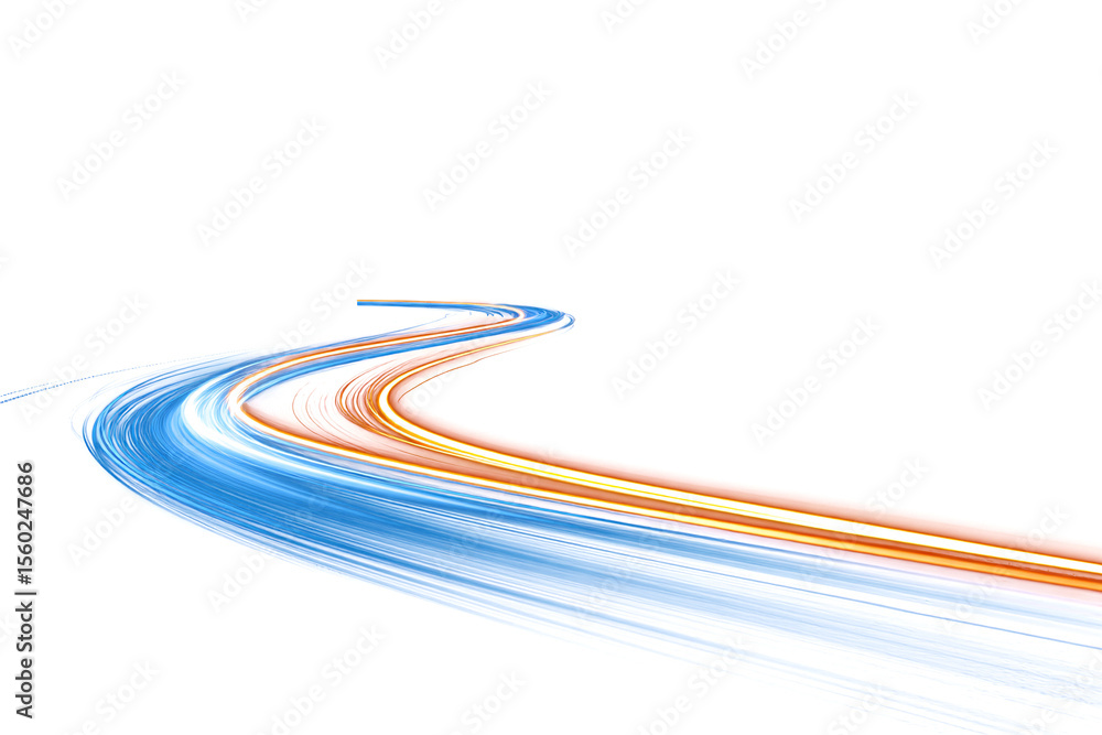 Poster light line with blue and orange gradient on transparent background. neon light. curve or wavy line. 