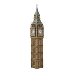 Detailed Clock Tower Illustration Featuring Ornate Architecture Clock Faces and Exterior Elements Isolated Transparent Background