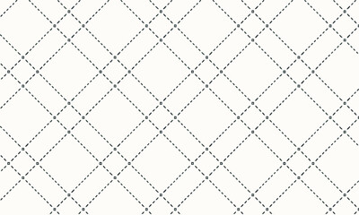 Black Stitched Plaid Pattern, Diagonal Diamond Check Texture, Seamless Farmhouse Vector Background