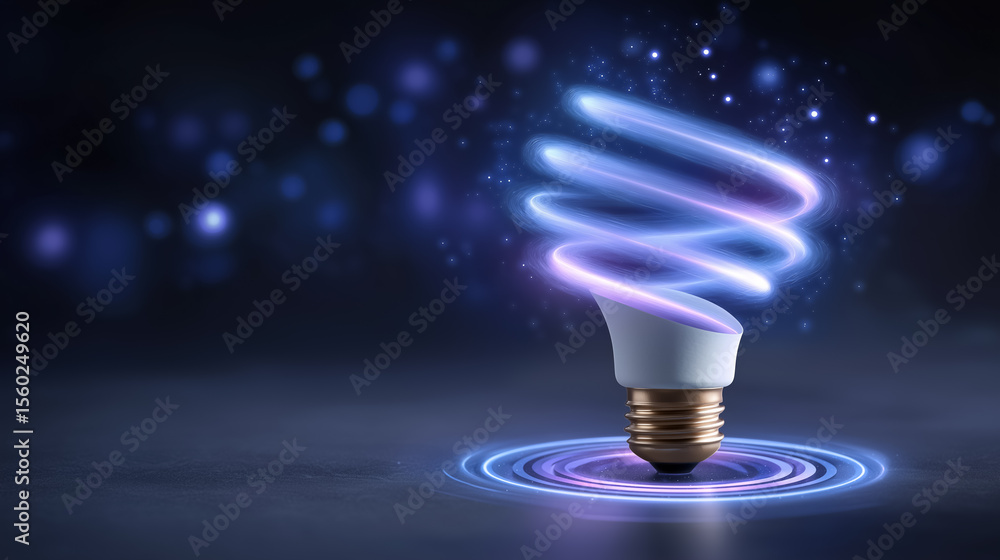 Poster lightbulb spins into vibrant holographic projection representing transformation from concept to inno
