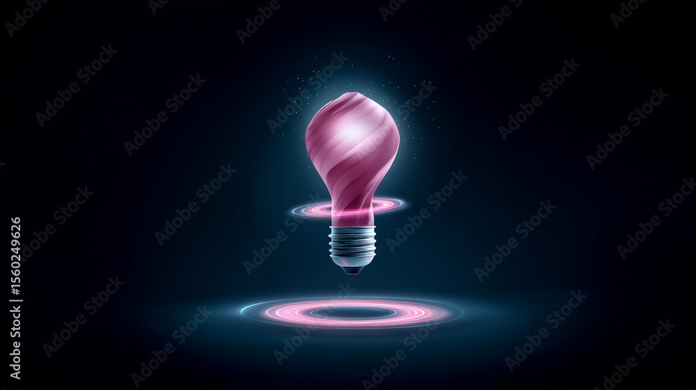 Poster lightbulb morphs into a holographic projection illustrating transformation from concept to advanced 