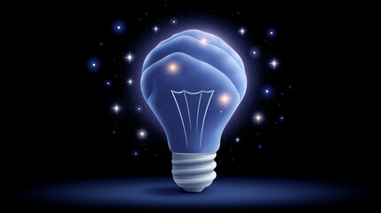 Lightbulb changes into holographic representation under dramatic lighting. Minimalist surreal tone enhances concept of innovation. Dark background adds emphasis