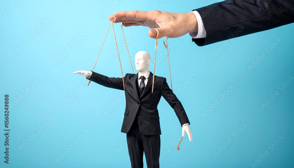 Aufkleber a faceless businessman puppet controlled by an unseen hand, symbolizing manipulation and control in 