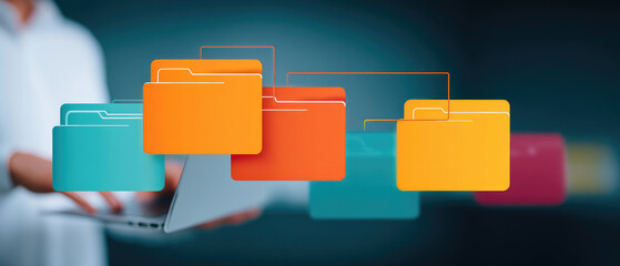 Organizing digital files efficiently office space graphic design modern environment close-up viewpoint digital management concept